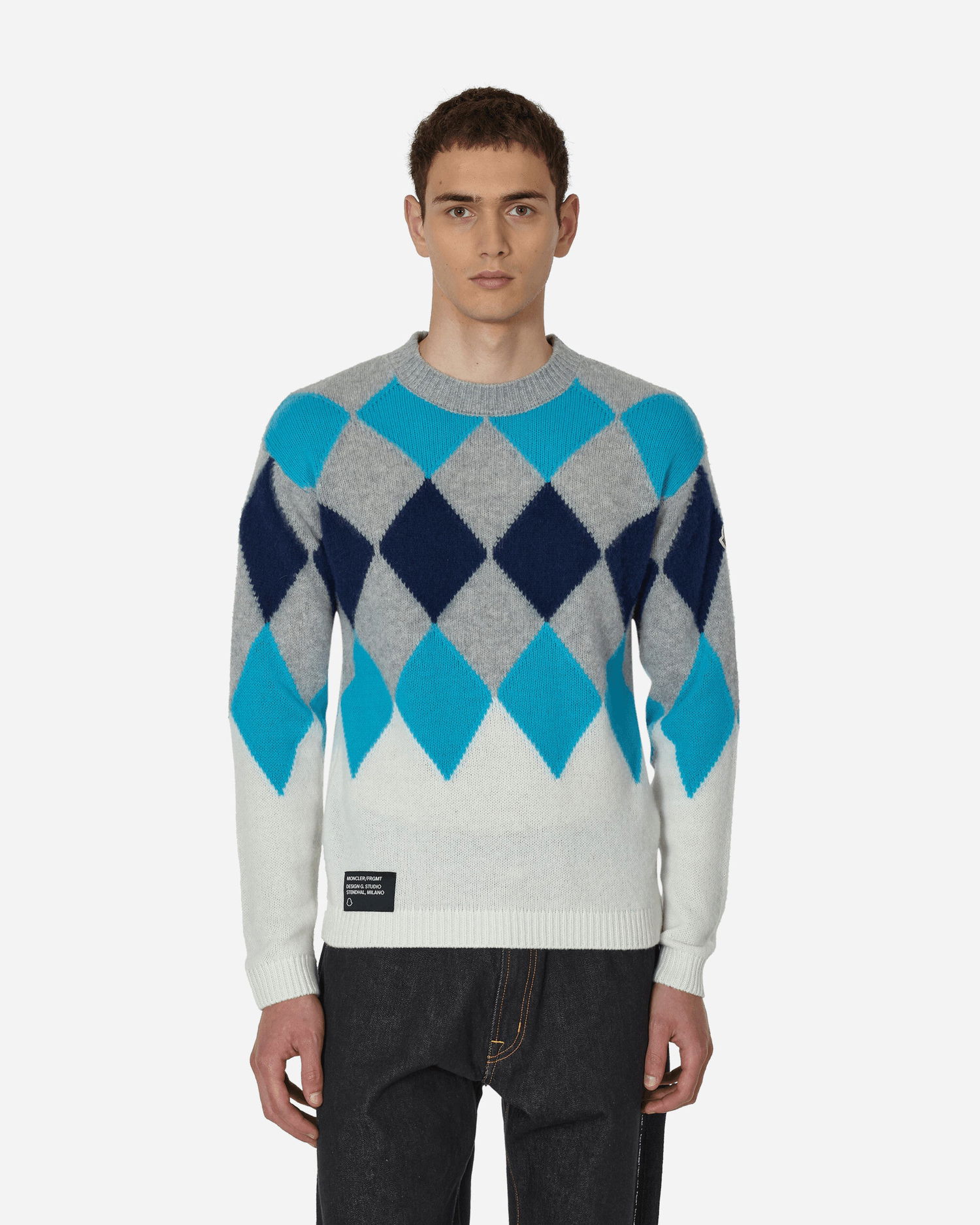 Sweater Moncler FRGMT Argyle Wool and Cashmere Sweater Blå | 9C00001M1127 P07, 1