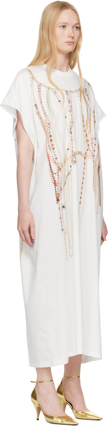 Kjole Maison Margiela MM6 Maison Margiela Jersey Midi Dress with Beaded Graphic Hvid | S62DG0049 M20118, 1