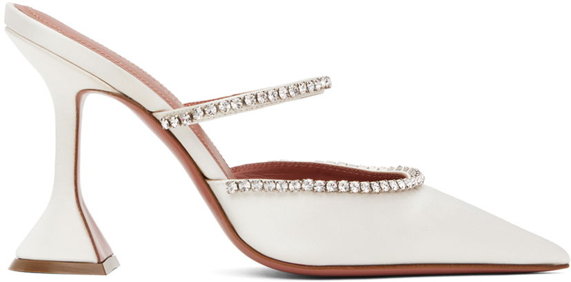 Sneakers og sko Amina Muaddi Crystal-Embellished Satin Mule Heels Hvid | GILDA MULE CL SATIN