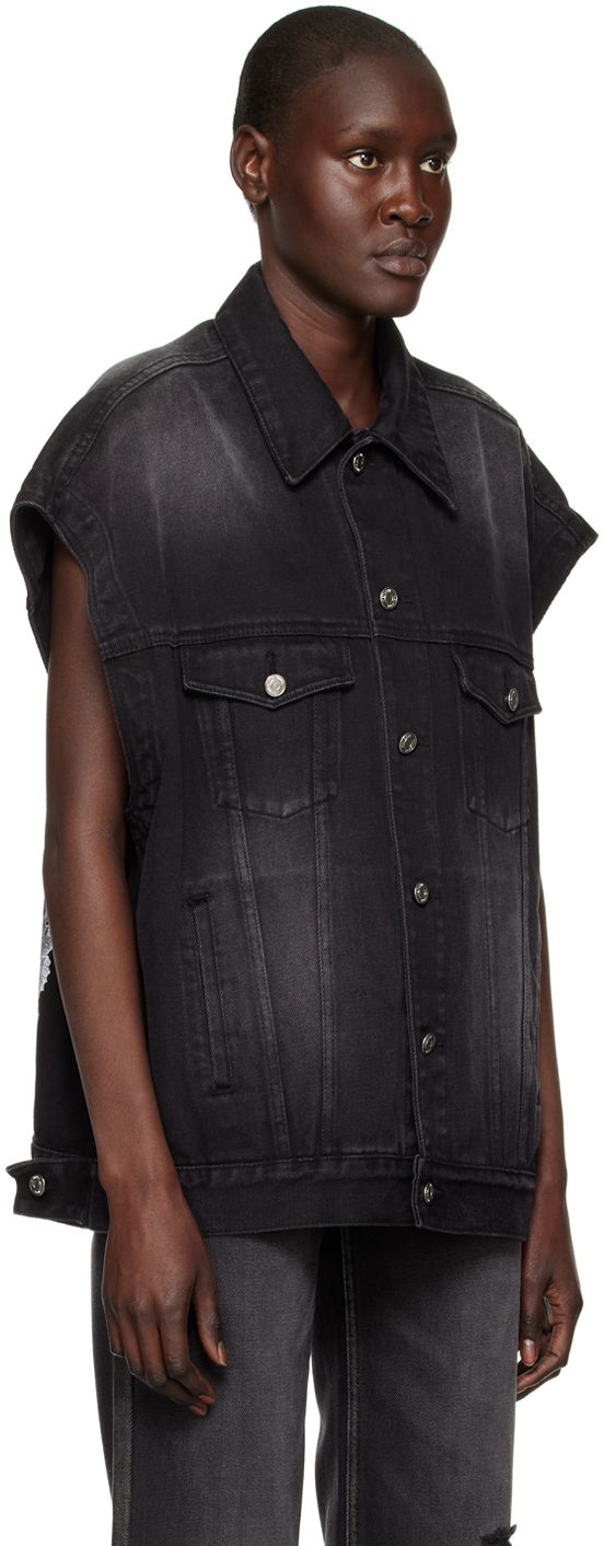Vest We11done We11done Horror Movie Sleeveless Denim Jacket Sort | WD-DV3-22-384-U-BK, 1