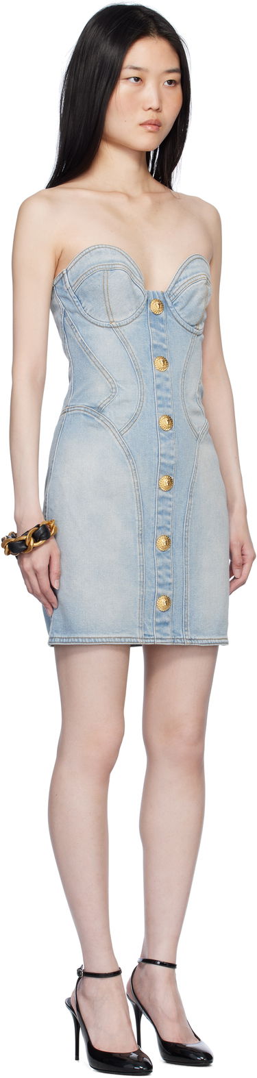 Kjole Balmain Buttoned Denim Minidress Blå | EF1R1315DF23, 1