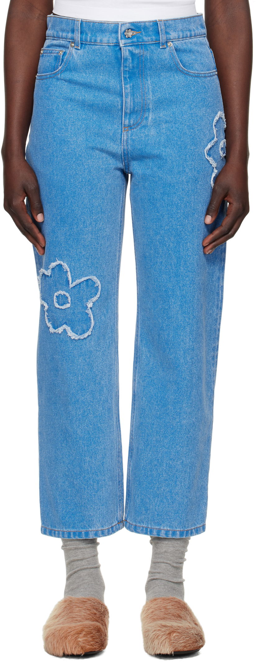 Jeans Marni Marni Boyfriend Jeans with Flower Appliqué Blå | PAJD0425Q2 USCX34