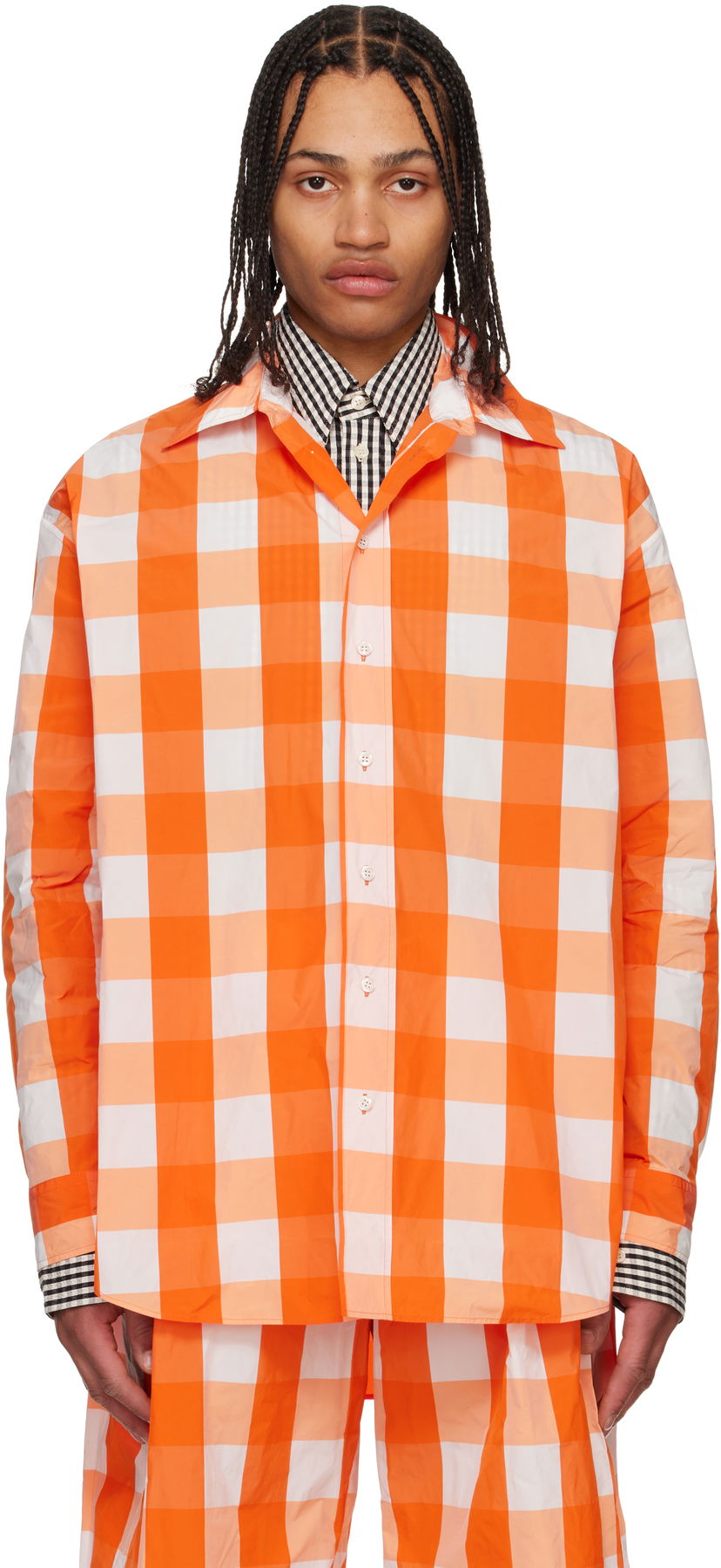 Skjorte Walter Van Beirendonck Walter Van Beirendonck Maxi Gingham Button-Up Shirt Orange | 6002