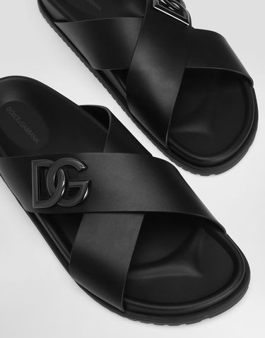 Tilbehør Dolce & Gabbana Dolce & Gabbana Calfskin Slides with DG Logo Sort | A80525A9Q6780999, 3