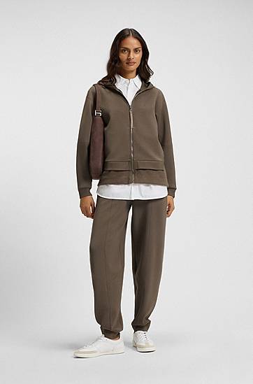 Sweatshirt BOSS Zip-up hoodie in mixed materials Brun | 50548731, 1