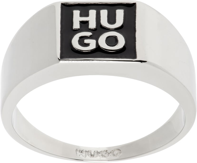 Ring BOSS Hugo Logo Enamel Ring Metalisk | 50544511
