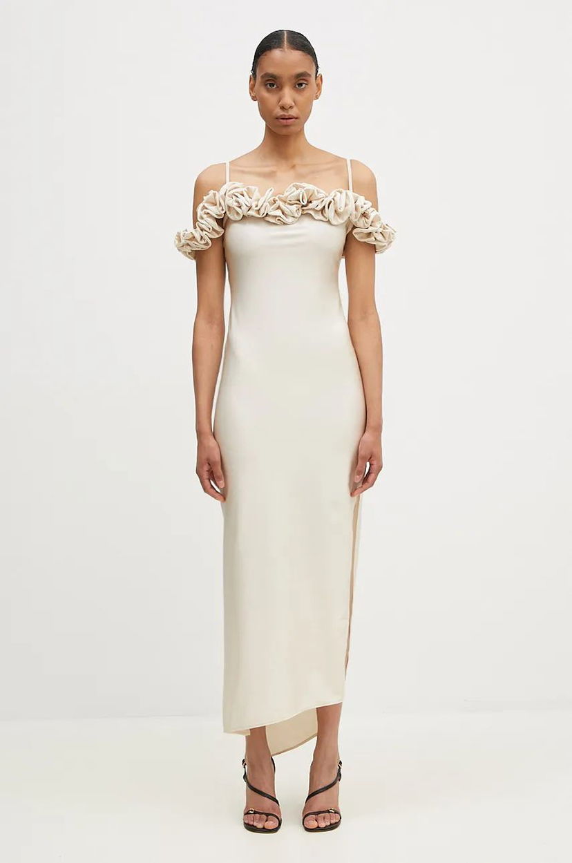 Kjole Coperni Maxi Ruffle Dress Beige | COPR113545