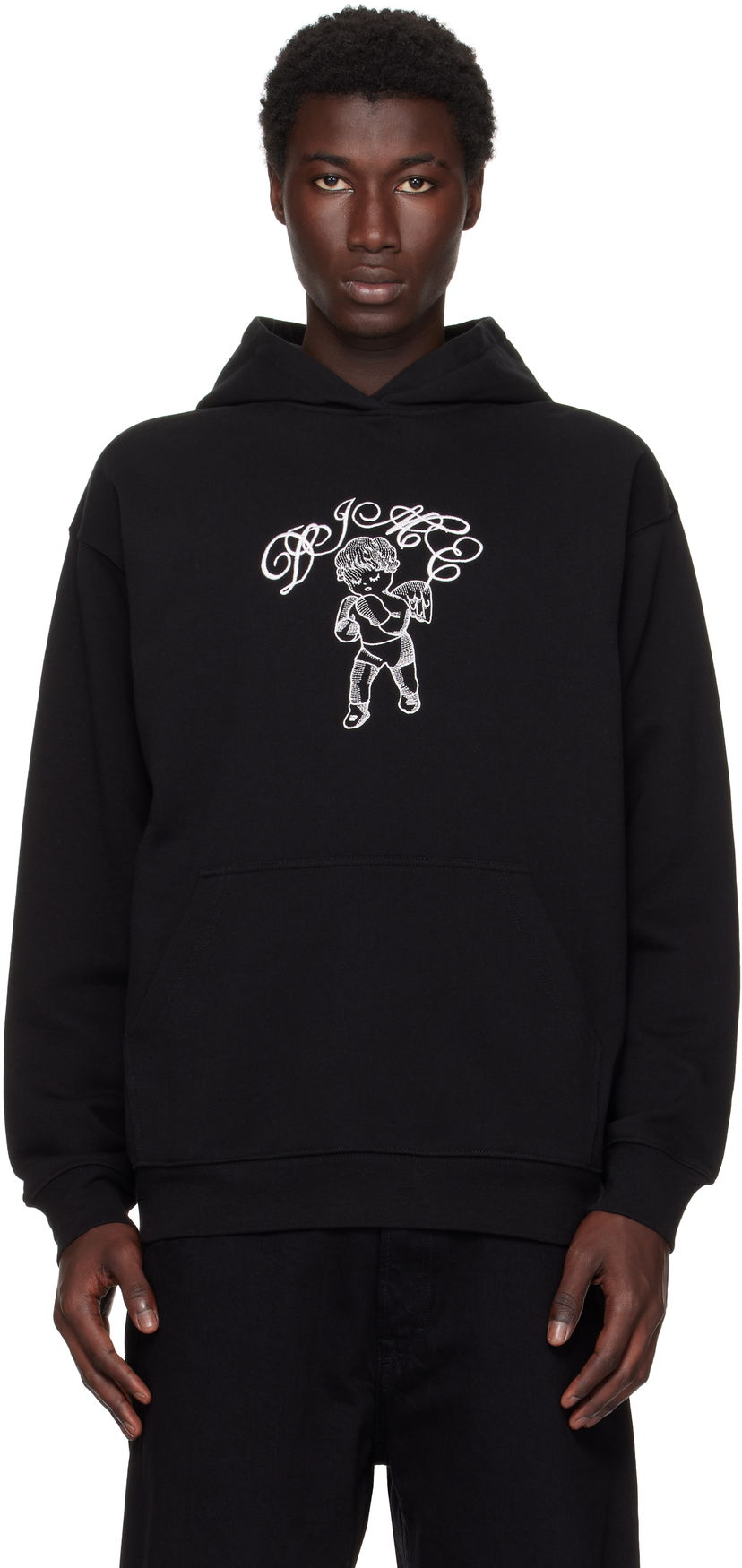 Sweatshirt Dime Embroidered Fighter Hoodie Sort | DIMESU2544BLK