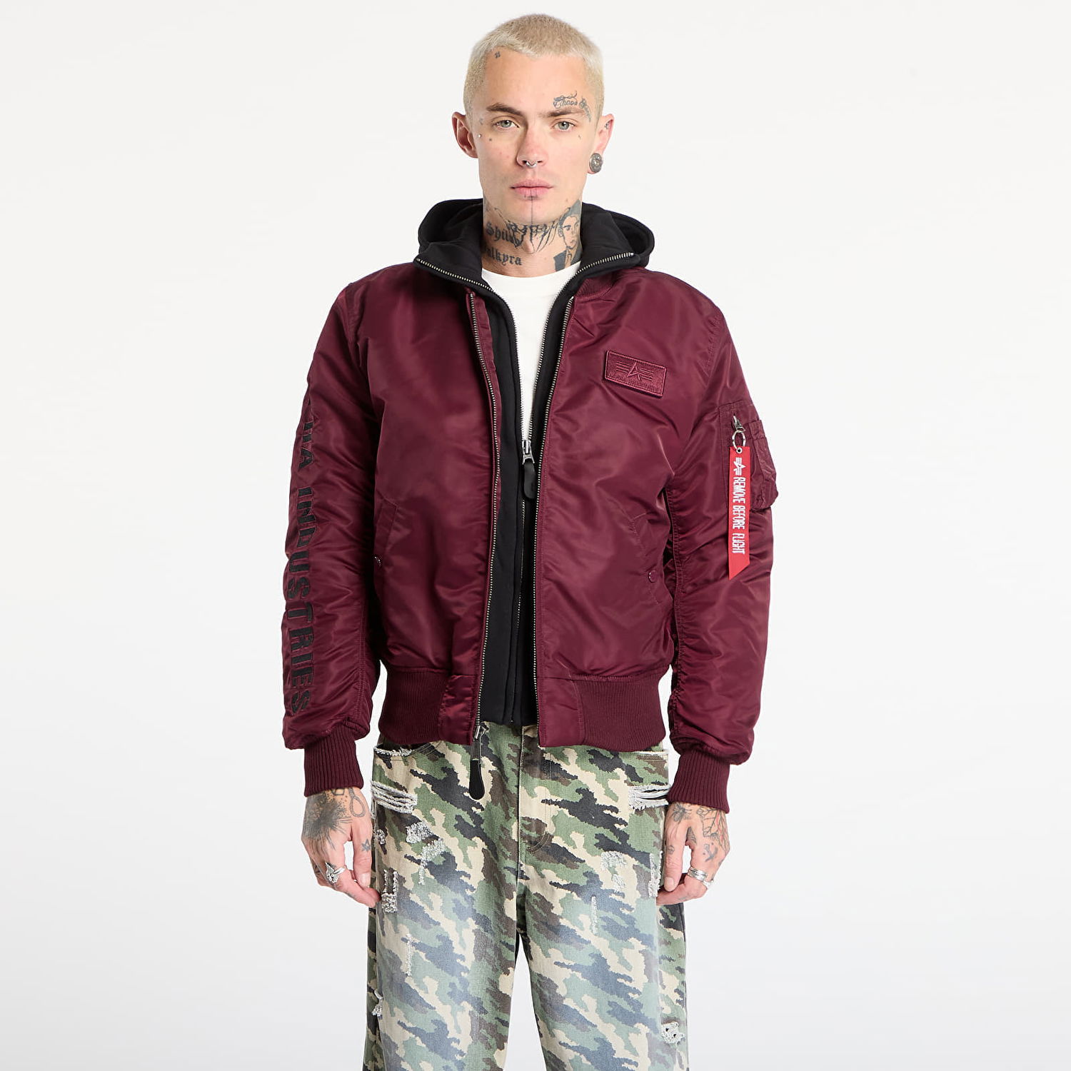 Bomberjakke Alpha Industries MA-1 D-Tec Sleeve Embroidery Bomber Jacket Bourgogne | 133104-608, 0