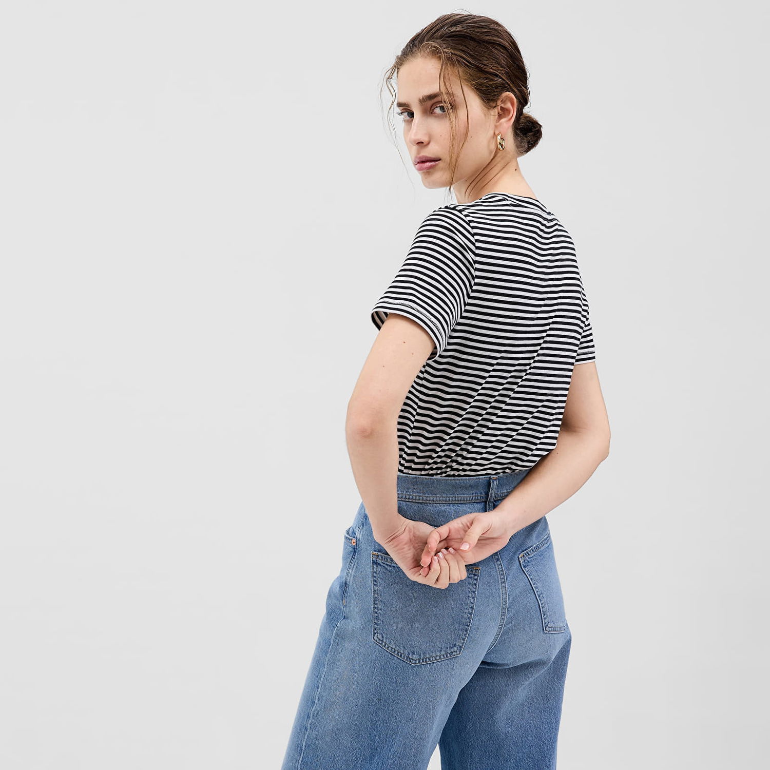 T-shirt GAP Basic Crewneck Tee Black White Stripe Sort | 795346-55, 1