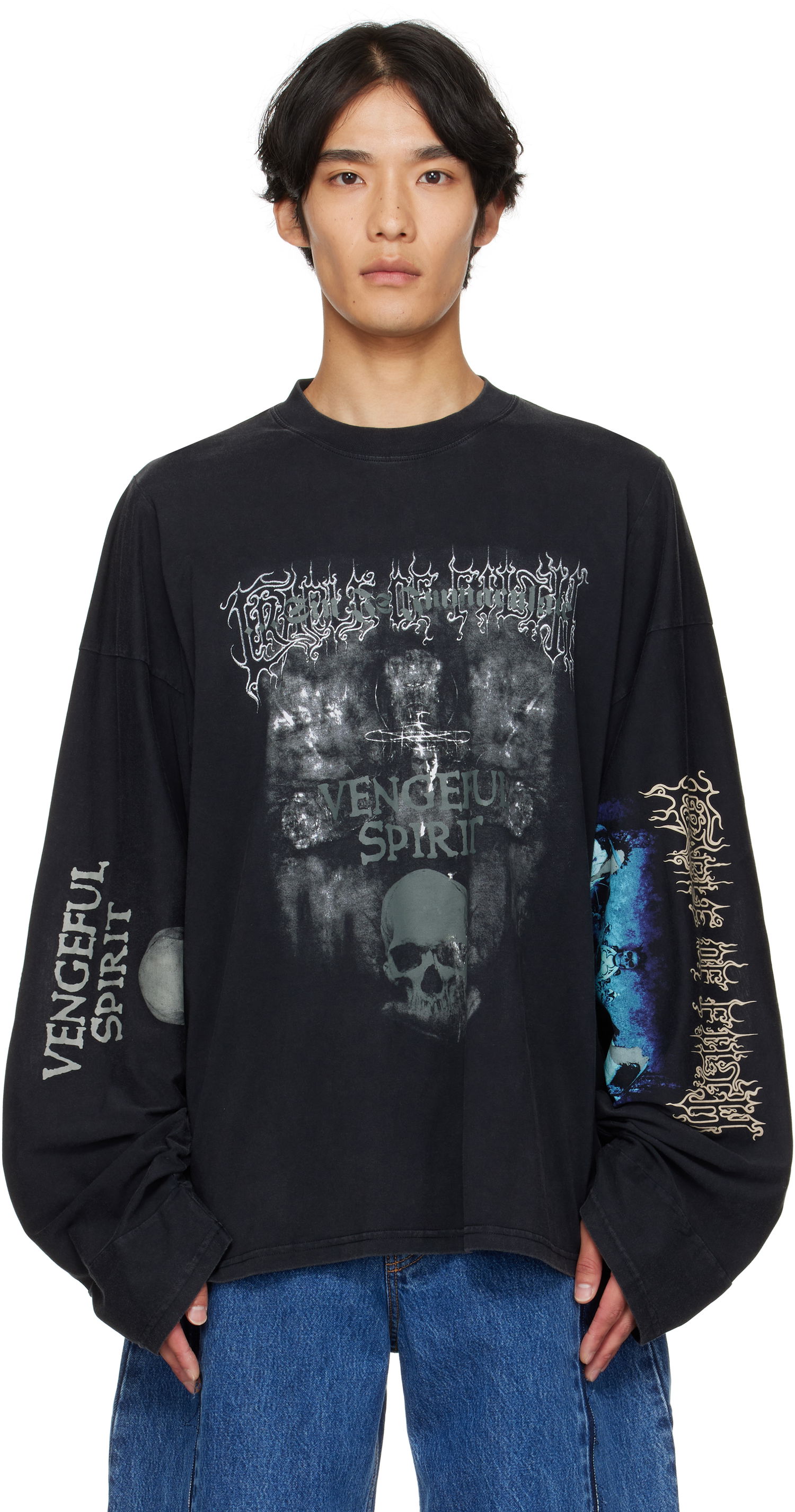 T-shirt VETEMENTS Vetements Cradle of Filth 'Spirit' Cut-Up Longsleeve T-Shirt Sort | UCF76LS680M, 0