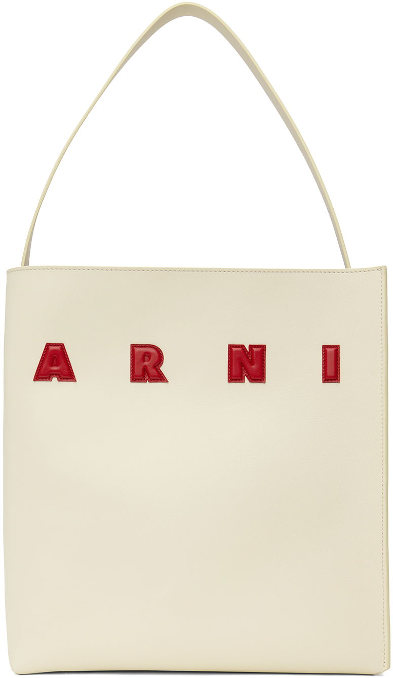 Mulepose Marni Medium Leather Museo Patches Tote Hvid | SHMP0106U0 P6483