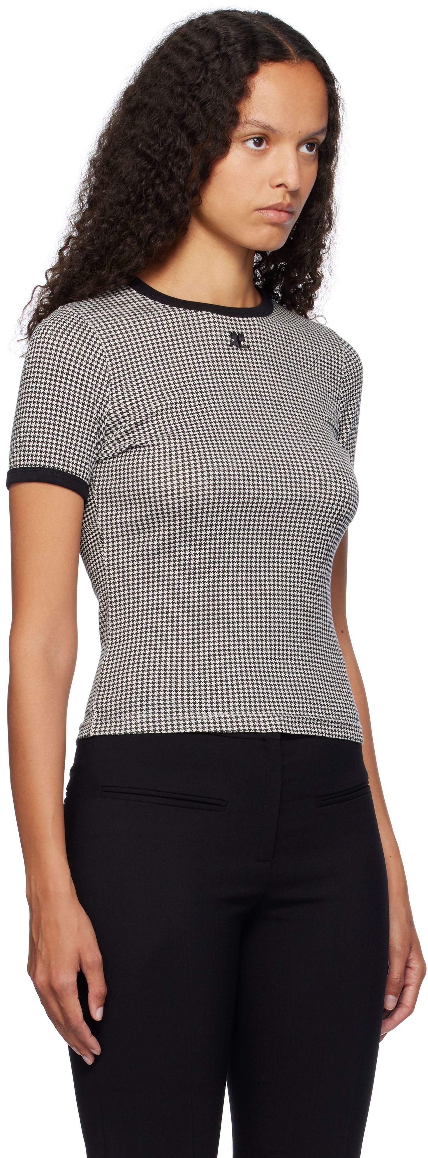 T-shirt Courrèges Contrast Houndstooth Slim T-Shirt Sort | 324JTS017JS0167, 1