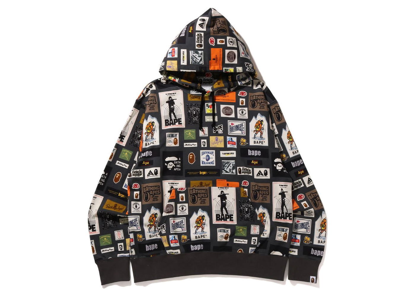 Sweatshirt BAPE Multi Label Relaxed Fit Pullover Hoodie Sort | 1I80-114-004, 0