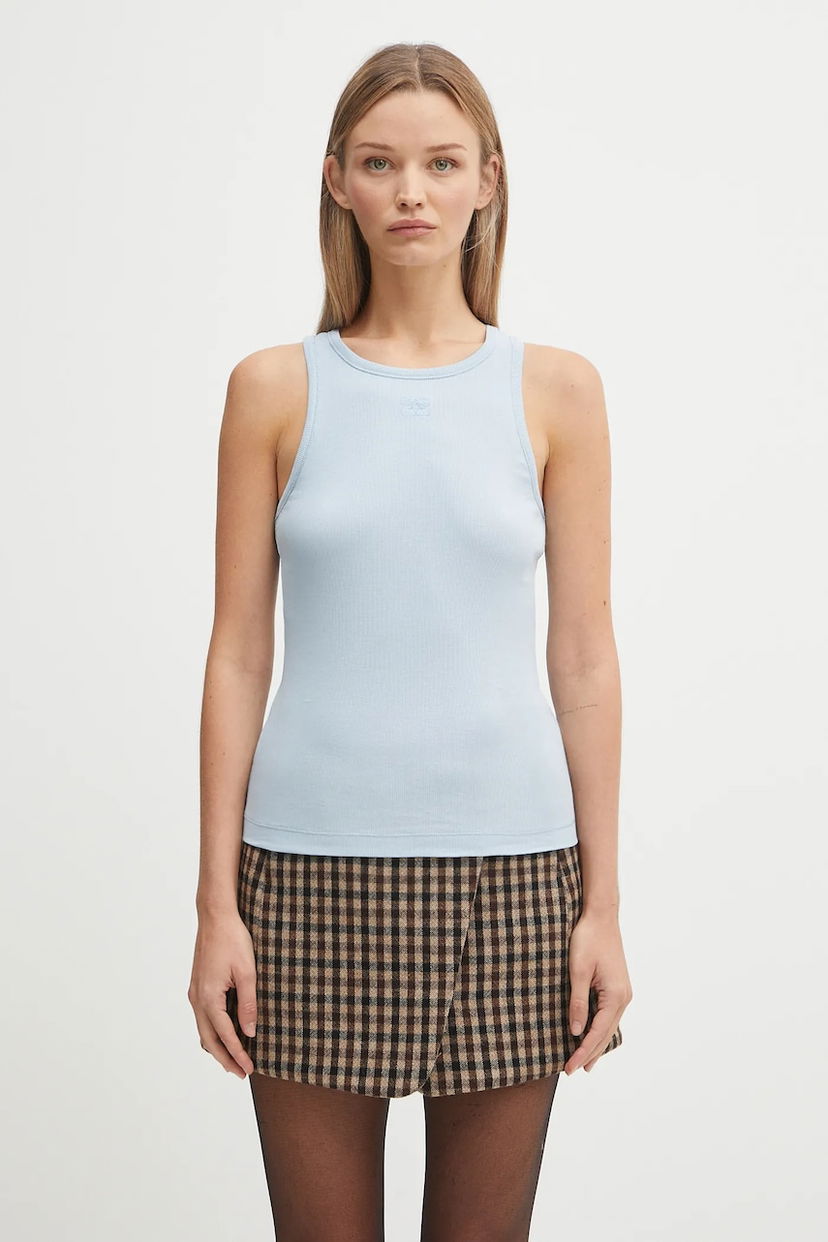 Tanktop GANNI GANNI Soft Cotton Ribbed Tank Top Blå | T4143