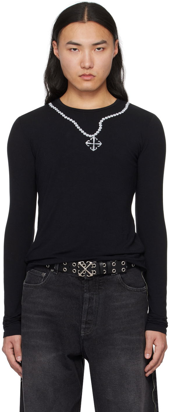 T-shirt Off-White Black Printed Long Sleeve T-Shirt Sort | OMAB092S24JER0011001