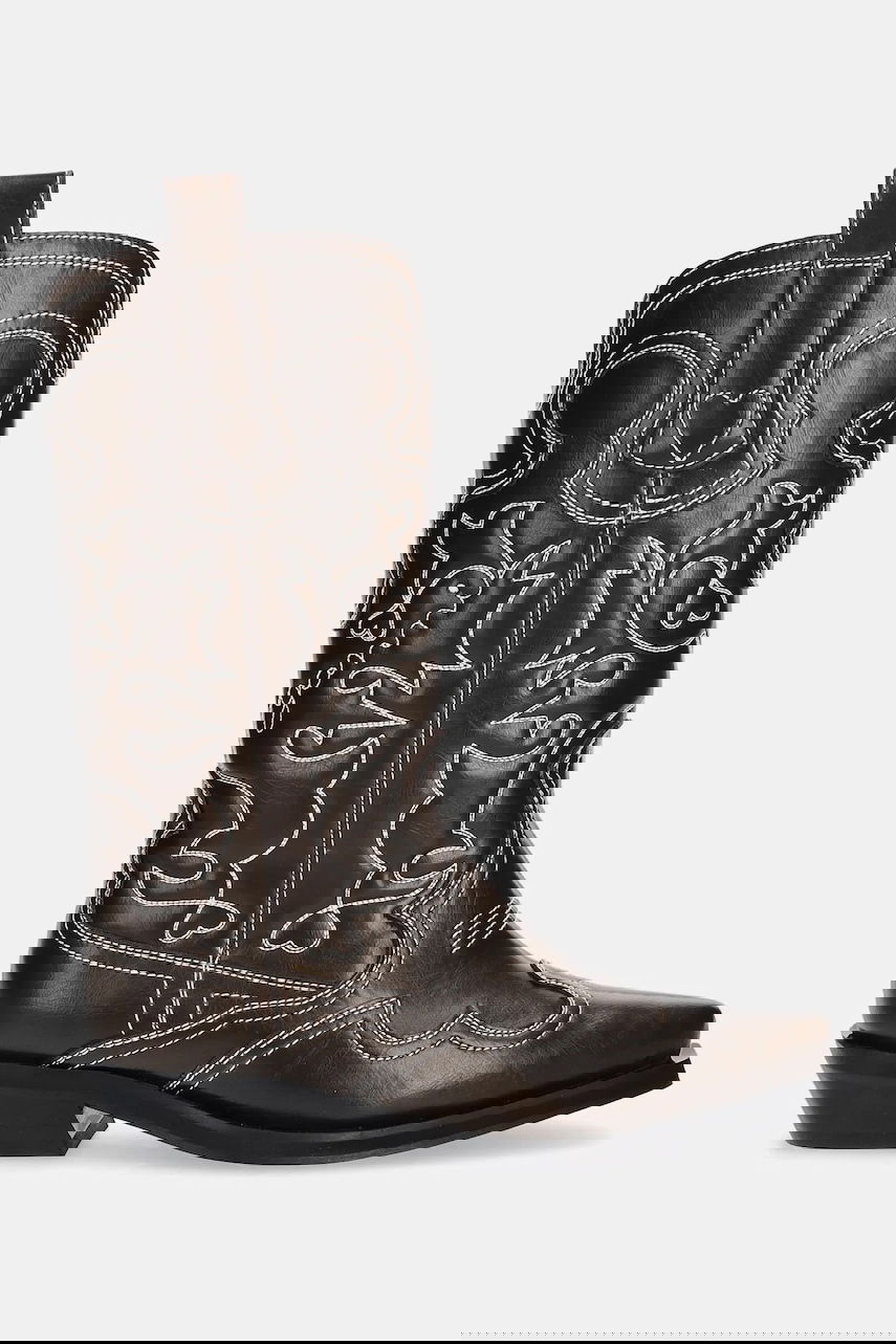 Sneakers og sko GANNI GANNI Mid Shaft Embroidered Western Boots Brun | S3112, 1