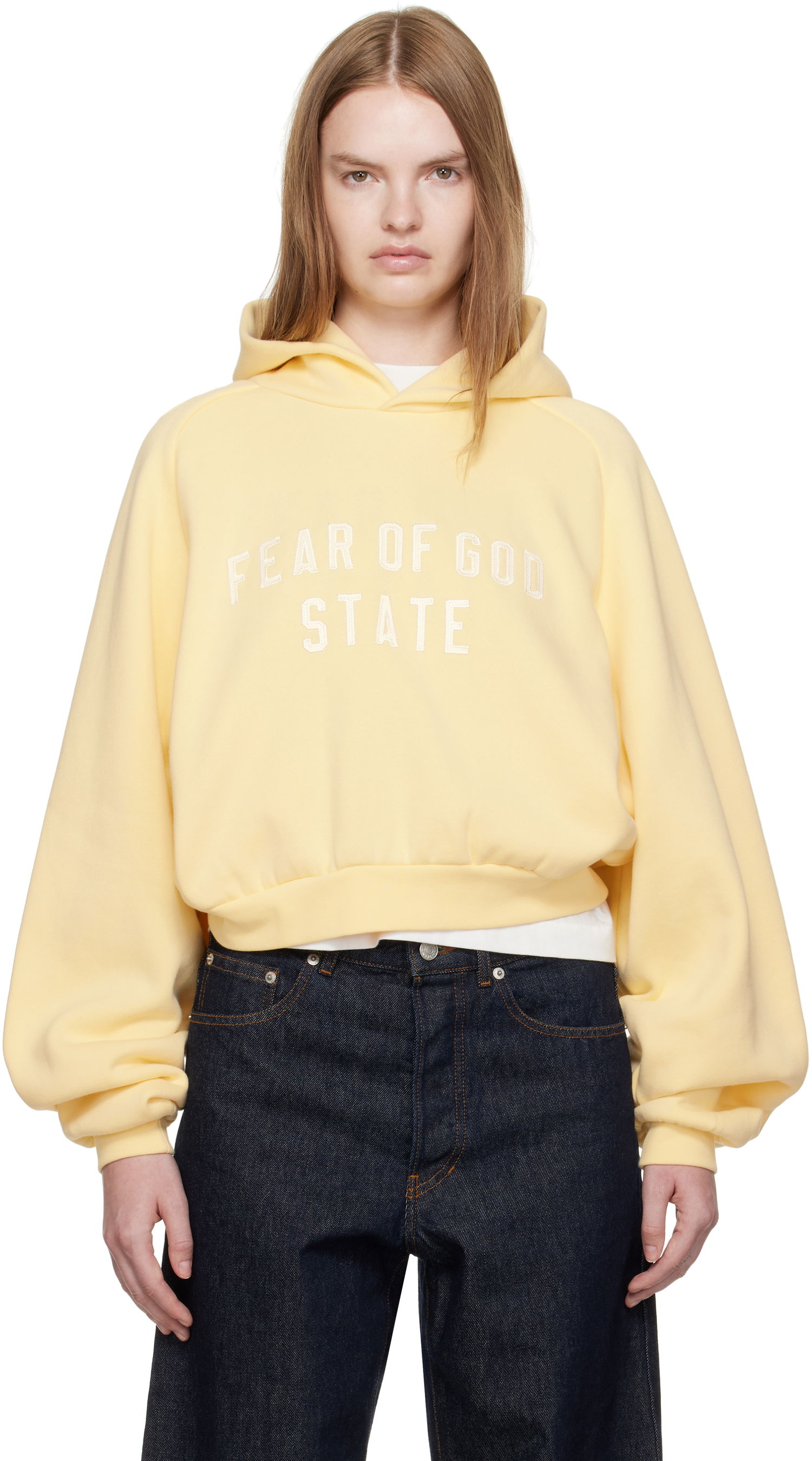 Sweatshirt Fear of God Fear of God ESSENTIALS Cropped Fleece Raglan Hoodie Gul | 192SP257828FW, 0