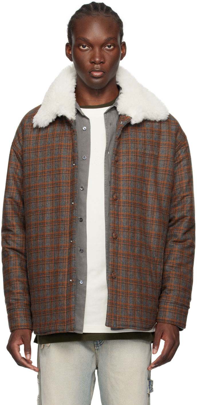 Jakke We11done We11done Insulated Plaid Faux-Shearling Jacket Brun | WD-SH2-24-170-M-BR