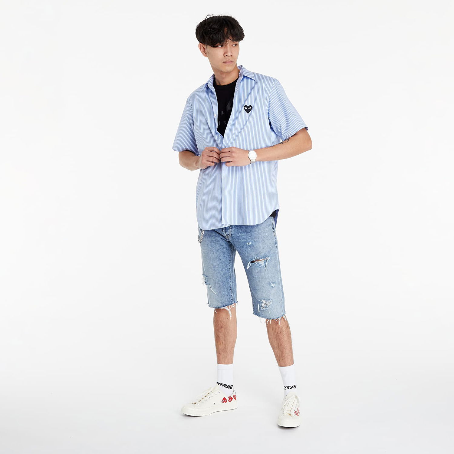 Skjorte Comme des Garçons PLAY Black Heart Striped Shirt Blå | AZB020 Blue, 0