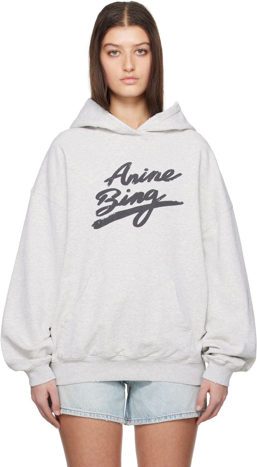 Sweatshirt Anine Bing Anine Bing Harvey Signature Hoodie Grå | A-08-10525-GRY1