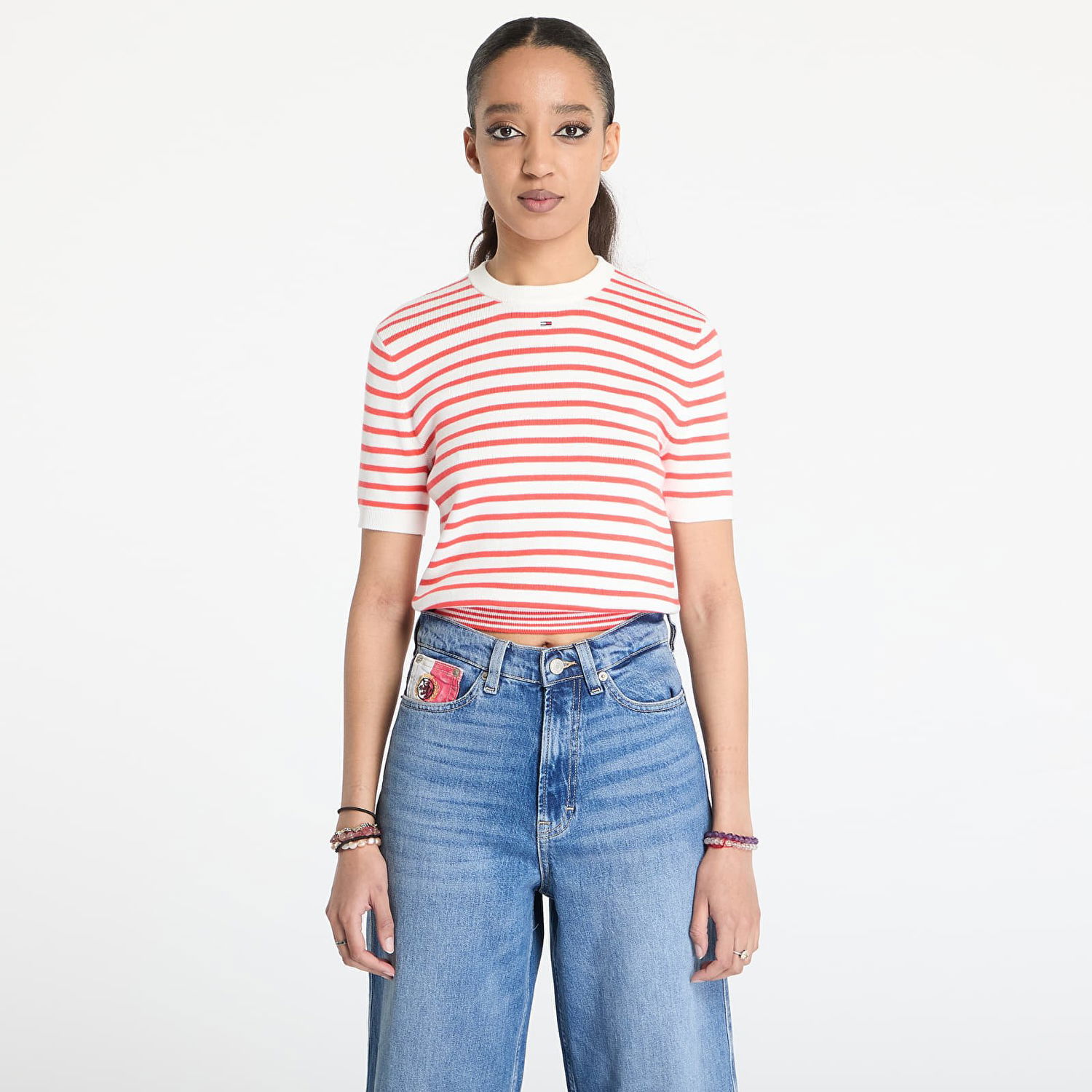 T-shirt Tommy Hilfiger Tommy Jeans Essential Short Sleeve Striped Sweater Hvid | DW0DW19336 0EX, 0