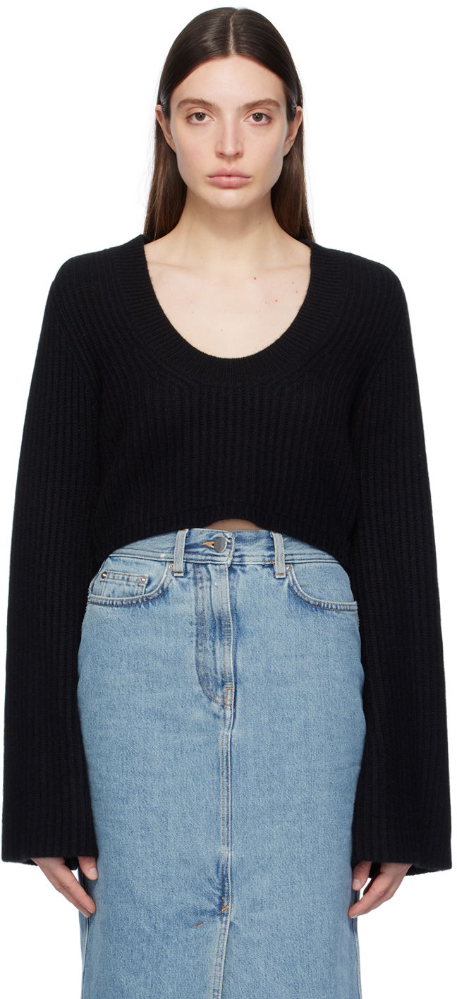 Sweater Loulou de Saison Loulou de Saison Chante Cropped Ribbed Sweater Sort | CHANTE