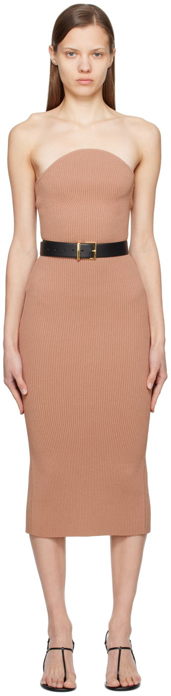 Kjole Khaite 'The Rumer' Strapless Midi Dress Beige | 8833400