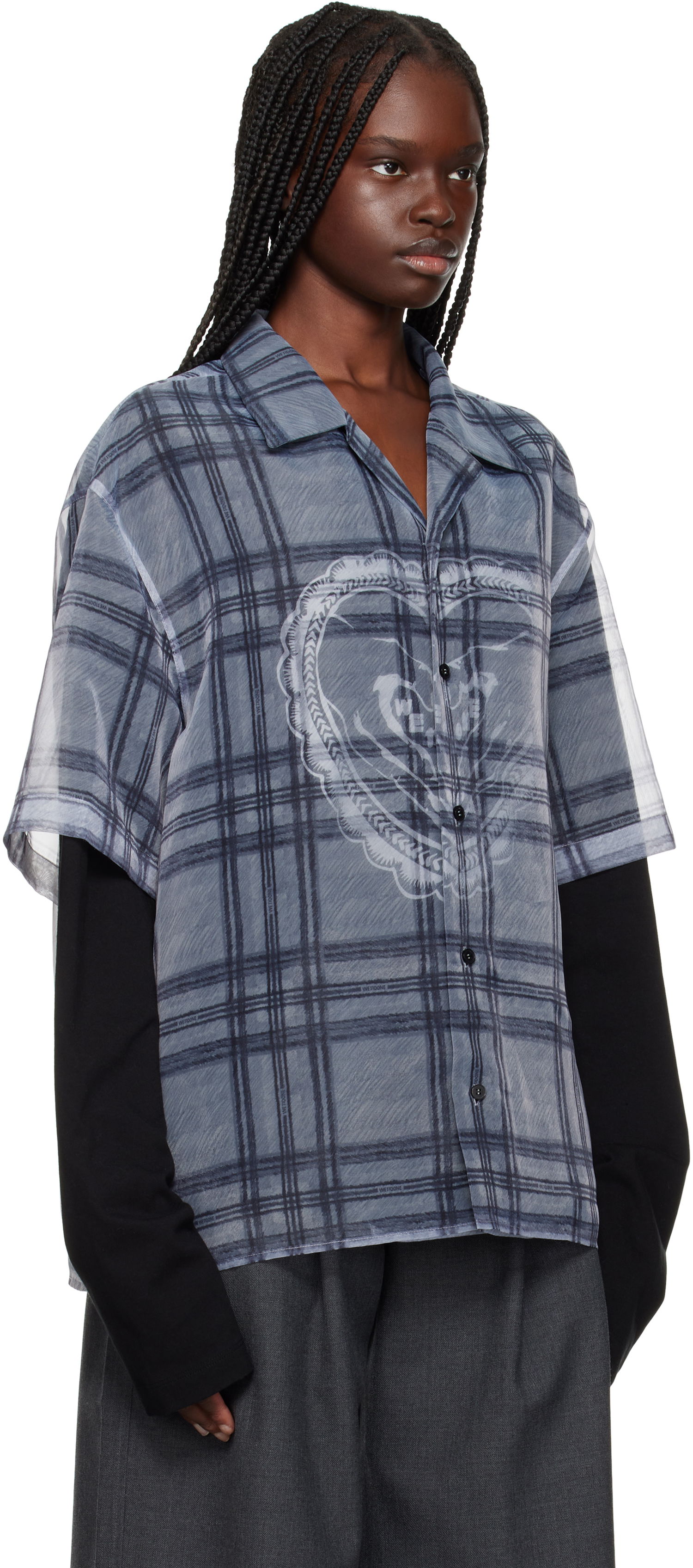 Skjorte We11done We11done Heart Layered Check Pattern Shirt Grå | WD-SH1-25-176-U-GY, 1