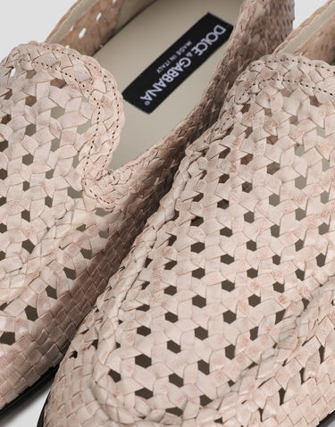 Tilbehør Dolce & Gabbana Dolce & Gabbana Polished Goatskin Woven Loafers Beige | A50481A6M7180004, 3