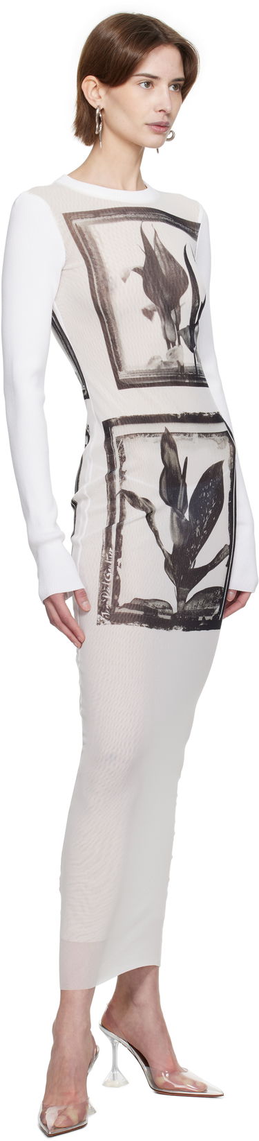 Kjole Jean Paul Gaultier Jean Paul Gaultier Flowers Cadres Maxi Dress Hvid | 25/33-F-RO359-T579-010200, 3