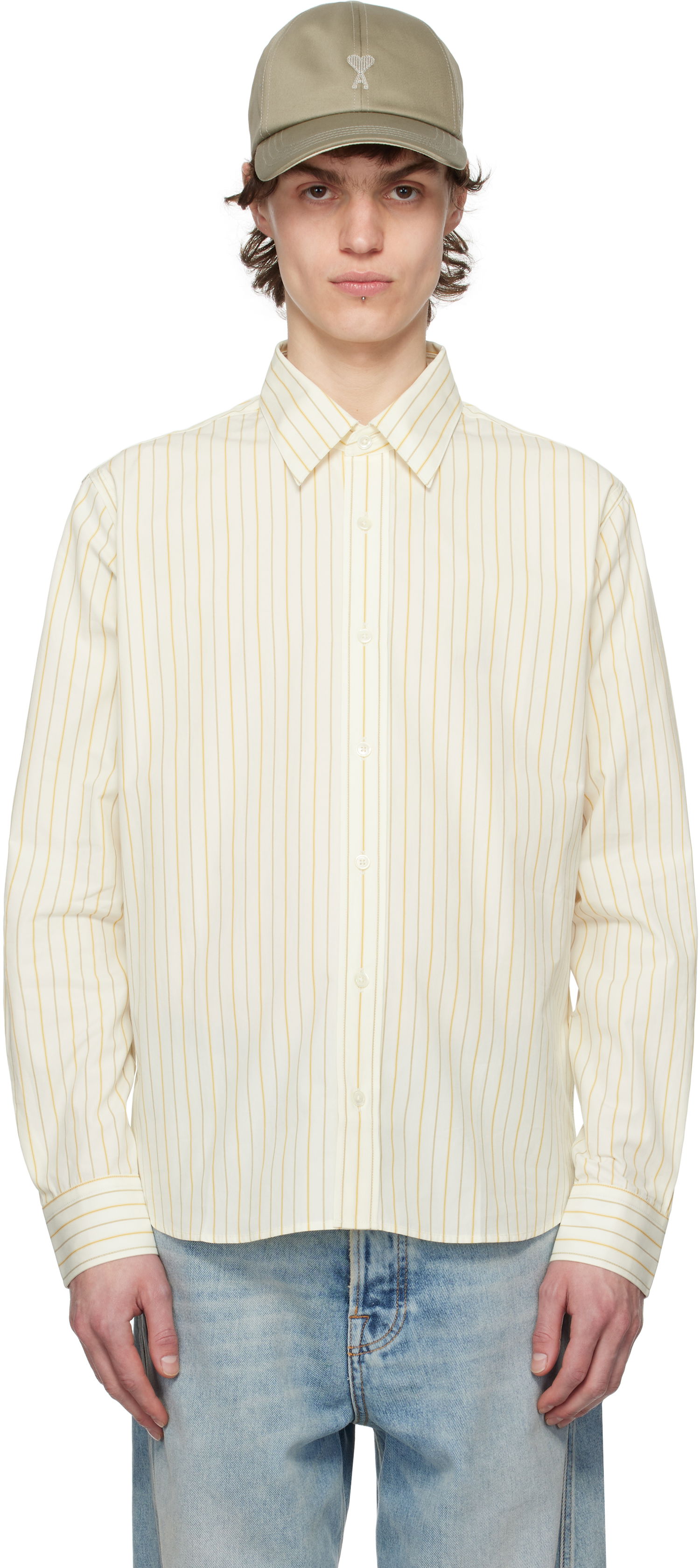 Skjorte AMI AMI Paris Classic Striped Shirt Gul | HSH051.CO0109, 0