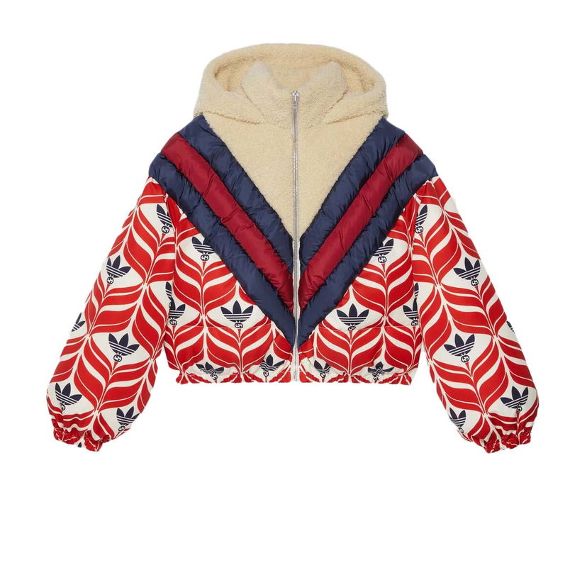Puffer jakke Gucci adidas x Hooded Puffer Jacket Black/White/Red Rød | 714852 ZALFN 1043