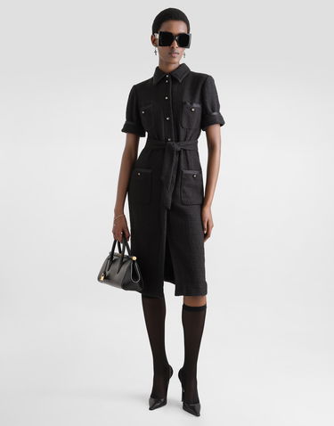 Kjole Dolce & Gabbana Dolce & Gabbana Calf-Length Raschel Tweed Dress with Sateen Details Sort | F6JSZTFMTACN0000, 1