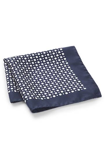 Tørklæde BOSS BECKHAM x BOSS Silk Pocket Square with Dot Print Mørkeblå | 50549107, 1
