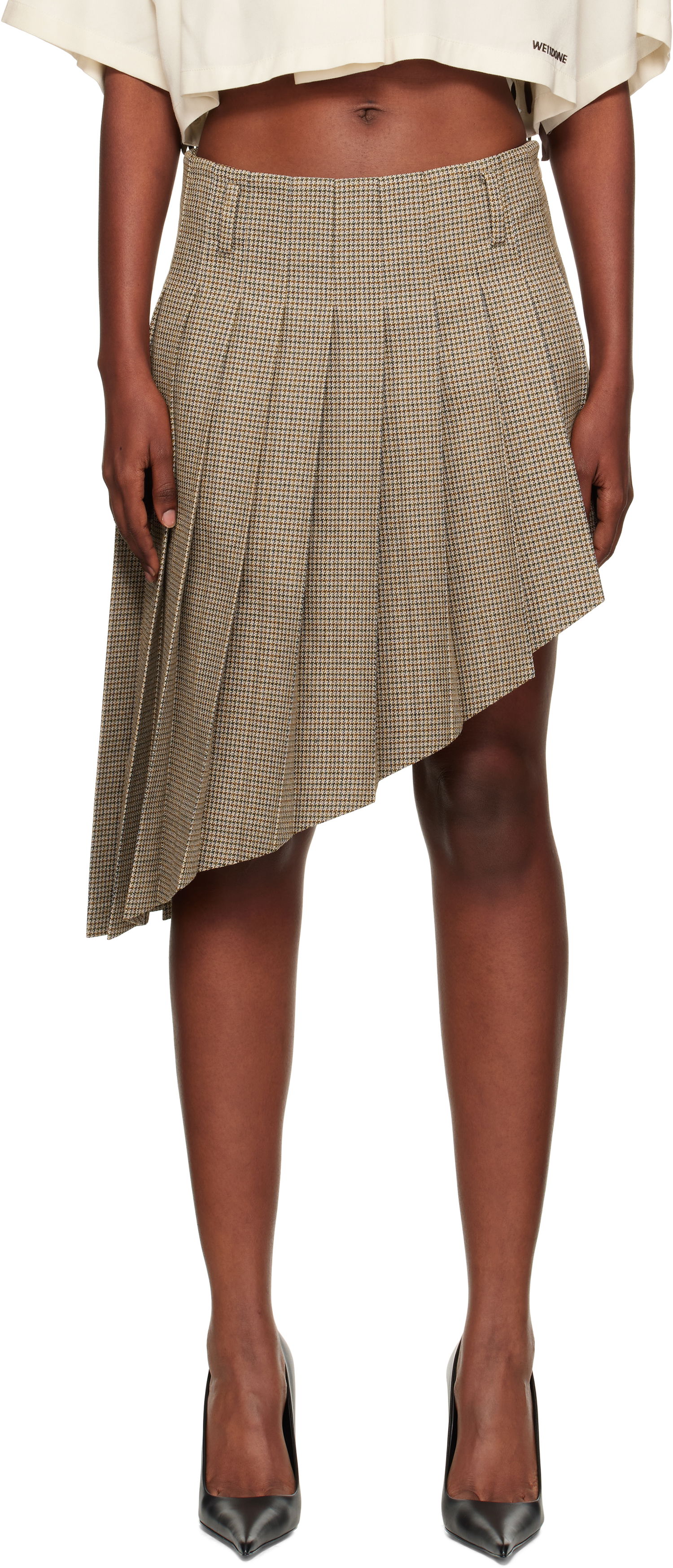 Nederdel We11done We11done Asymmetric Checked Midi Skirt Brun | WD-SK2-25-276-W-BG, 0