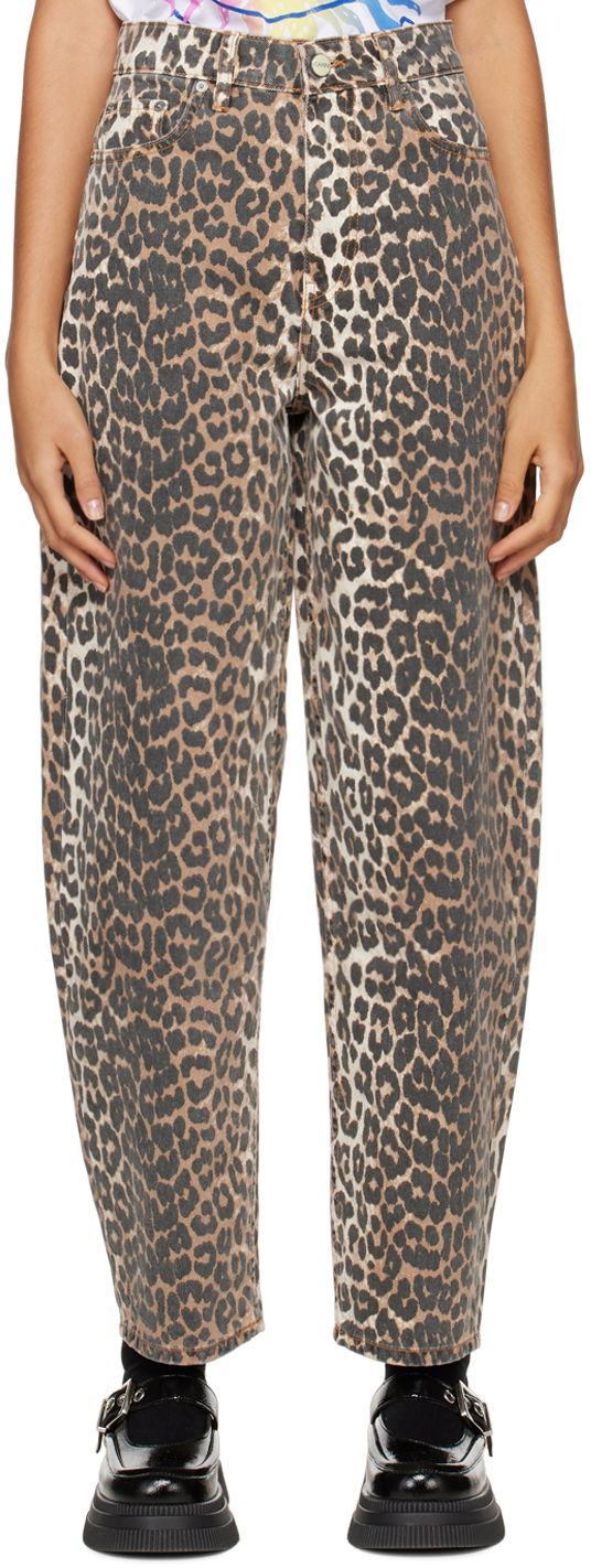 Jeans GANNI Leopard Print High-Waisted Jeans Brun | J1184