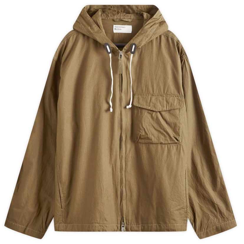 Vindjakke Universal Works Universal Works Broad Cloth Fistral Hooded Jacket, Size Large Grøn | P3002-KHK