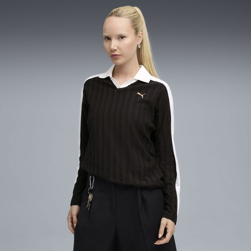 Polo skjorte Puma Women's T7 Relaxed Long Sleeve Polo Sort | 632141_01