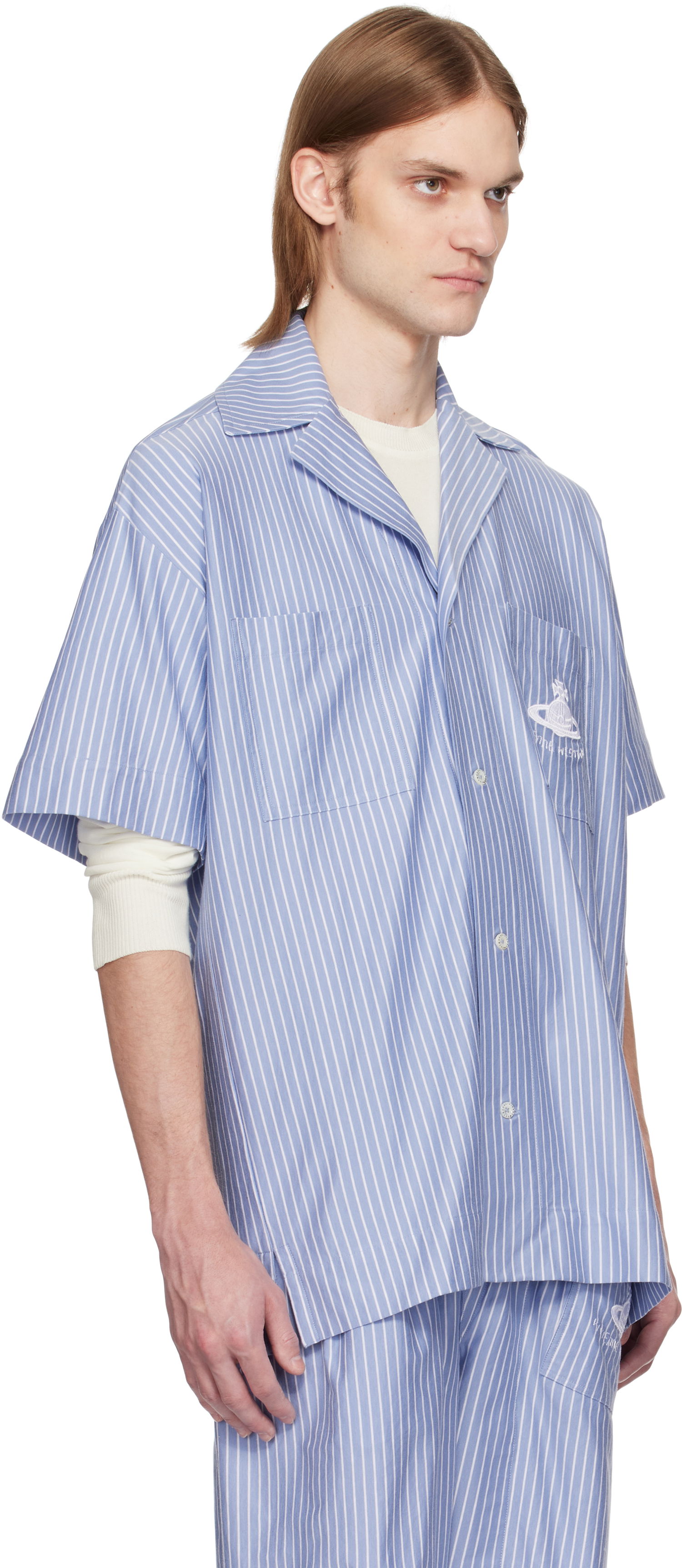 Skjorte Vivienne Westwood Vivienne Westwood Striped Camp Shirt Blå | 2401003H-J009D-, 1