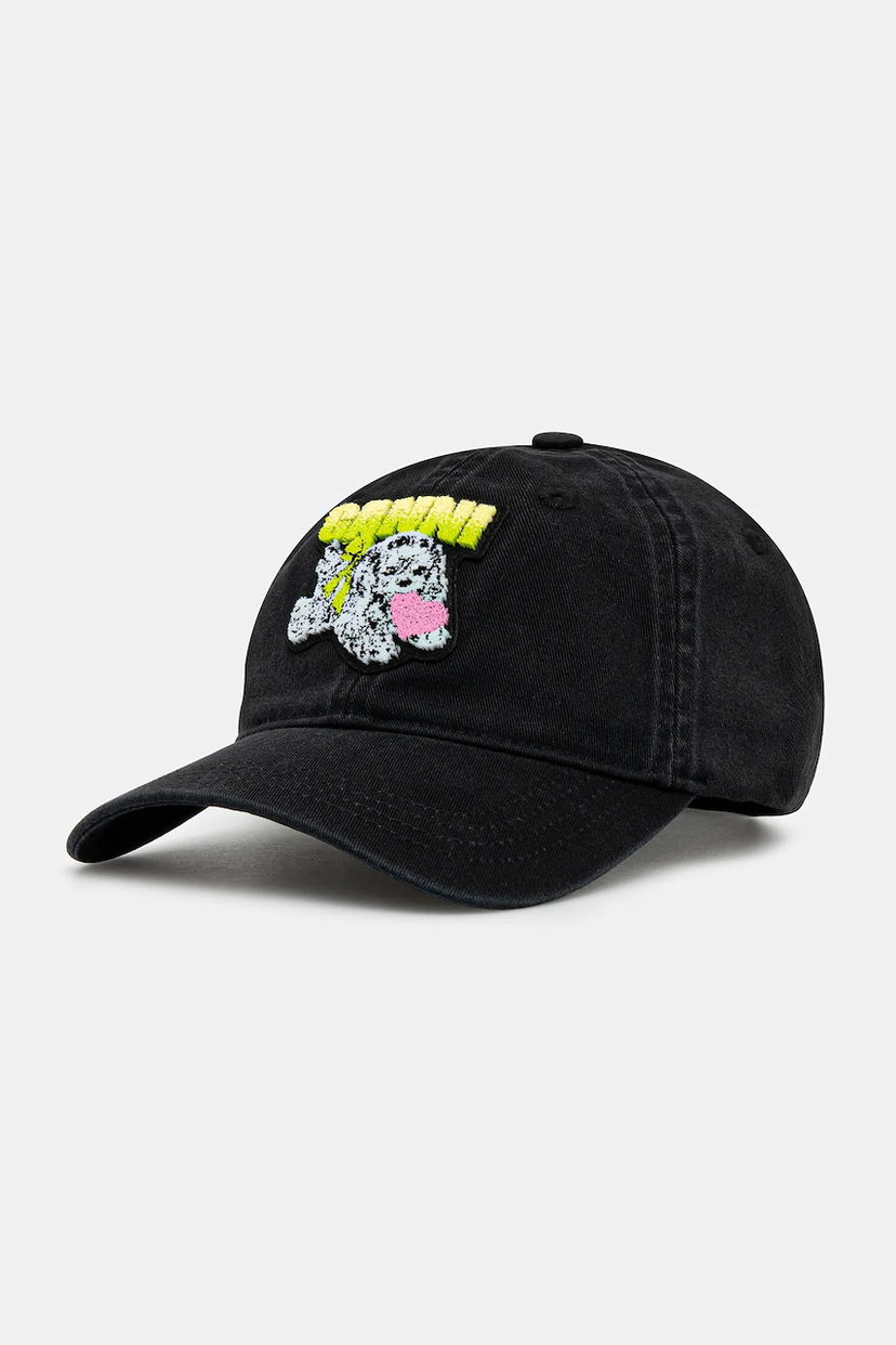 Kasket GANNI Washed Cotton Canvas Puppy Baseball Cap Sort | A6941