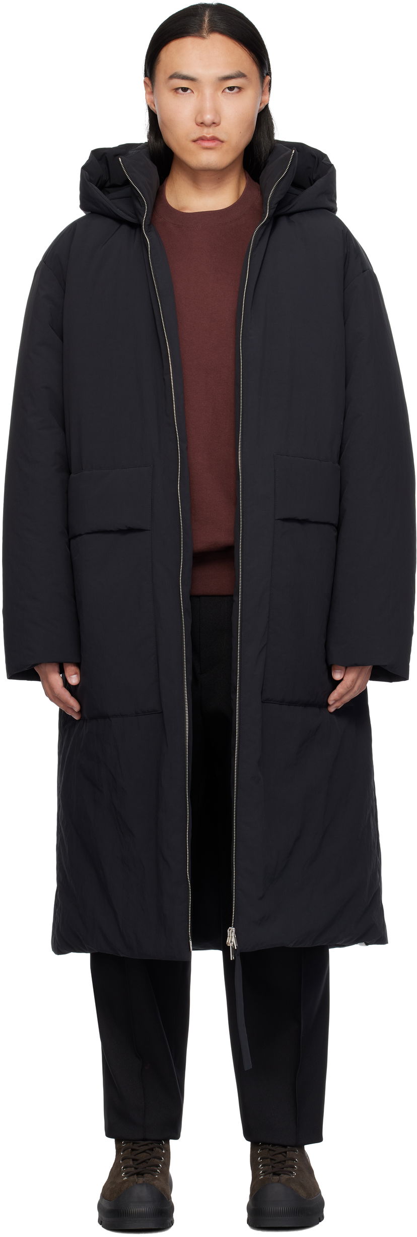 Puffer jakke Jil Sander Hooded Down Coat Sort | J47AF0144_J70008