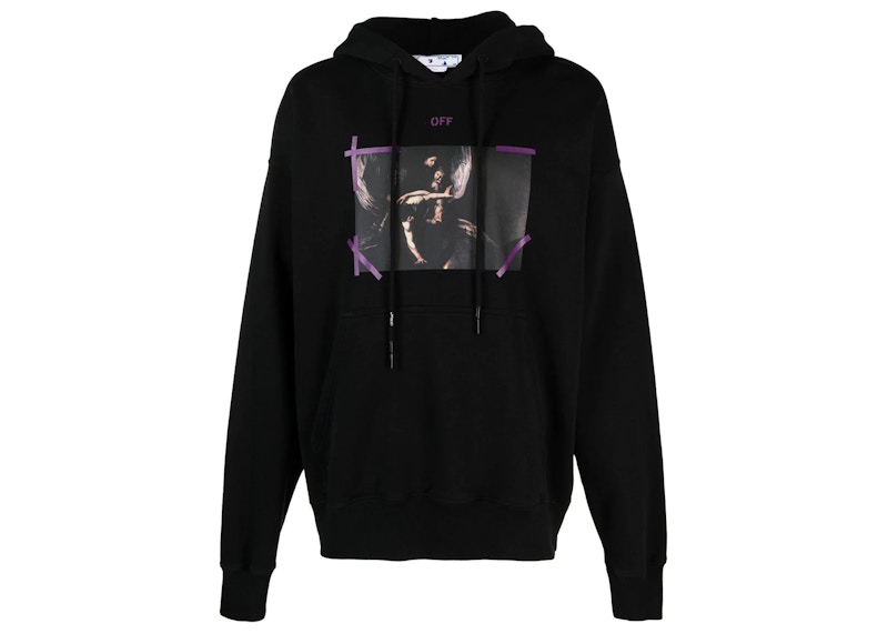 Sweatshirt Off-White Arrow Caravaggio Mercy Skate Hoodie Black/Purple Sort | OMBB085S23FLE0011036