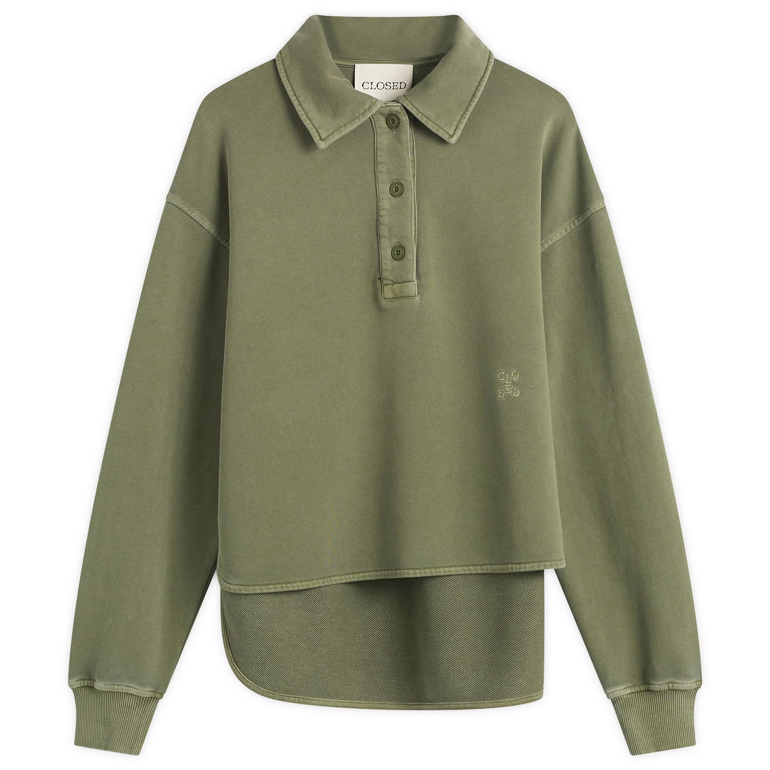 Sweatshirt CLOSED Long Sleeve Polo Sweatshirt with Layered Hem Grøn | C95667-47V-13-657, 0