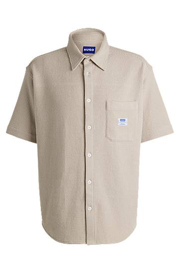 Skjorte BOSS HUGO Men's Waffle-Structured Cotton Blend Short-Sleeved Shirt Beige | 50540316, 0