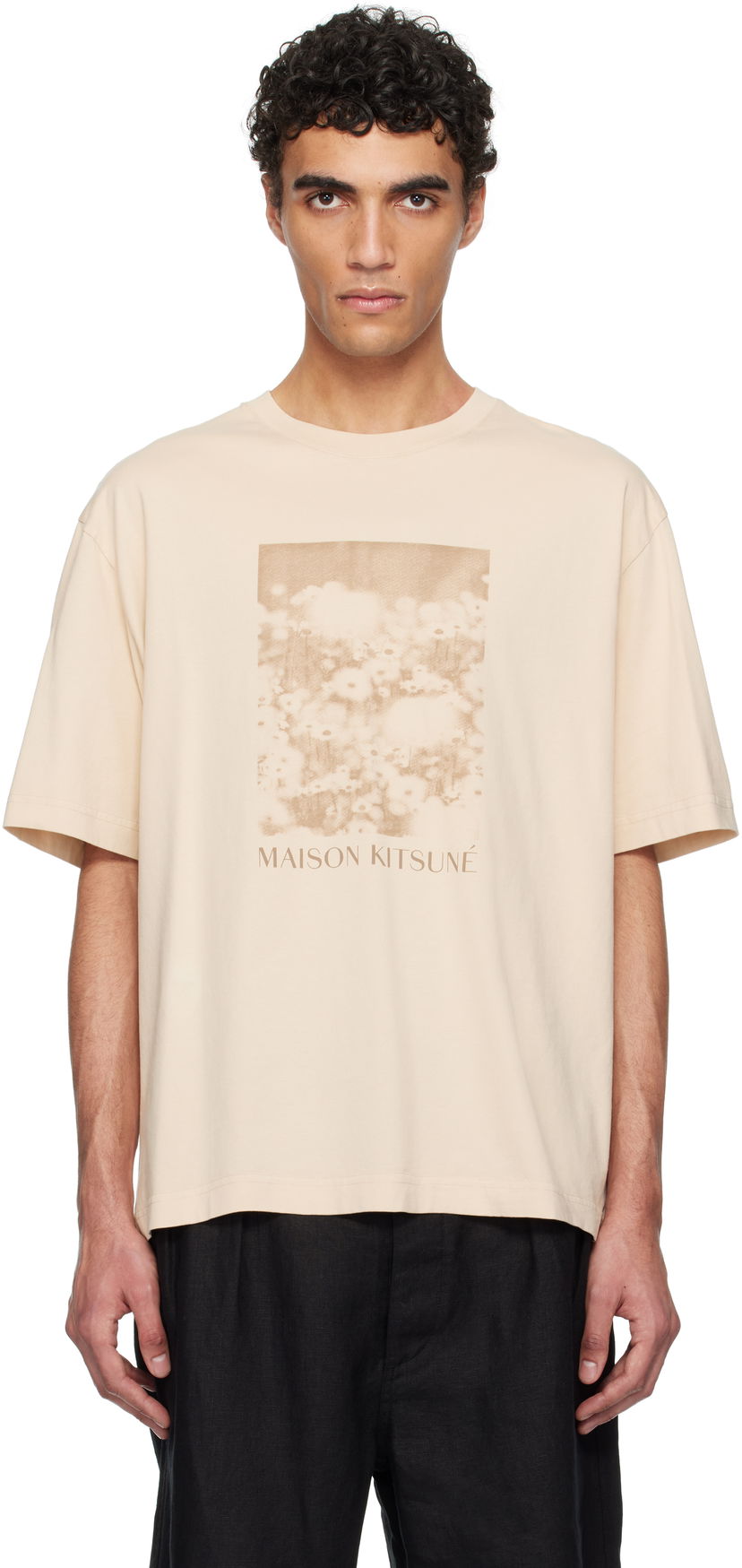 T-shirt MAISON KITSUNÉ Maison Kitsuné Daisy Field Oversize T-Shirt Beige | OM00114KJ7016
