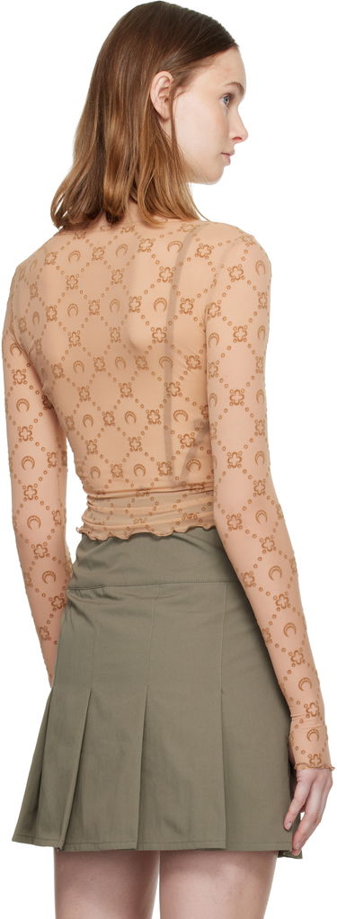 Crop top Marine Serre Moonogram Mesh Flock Long Sleeve Cropped Top Beige | WTS012S CJER0005, 2