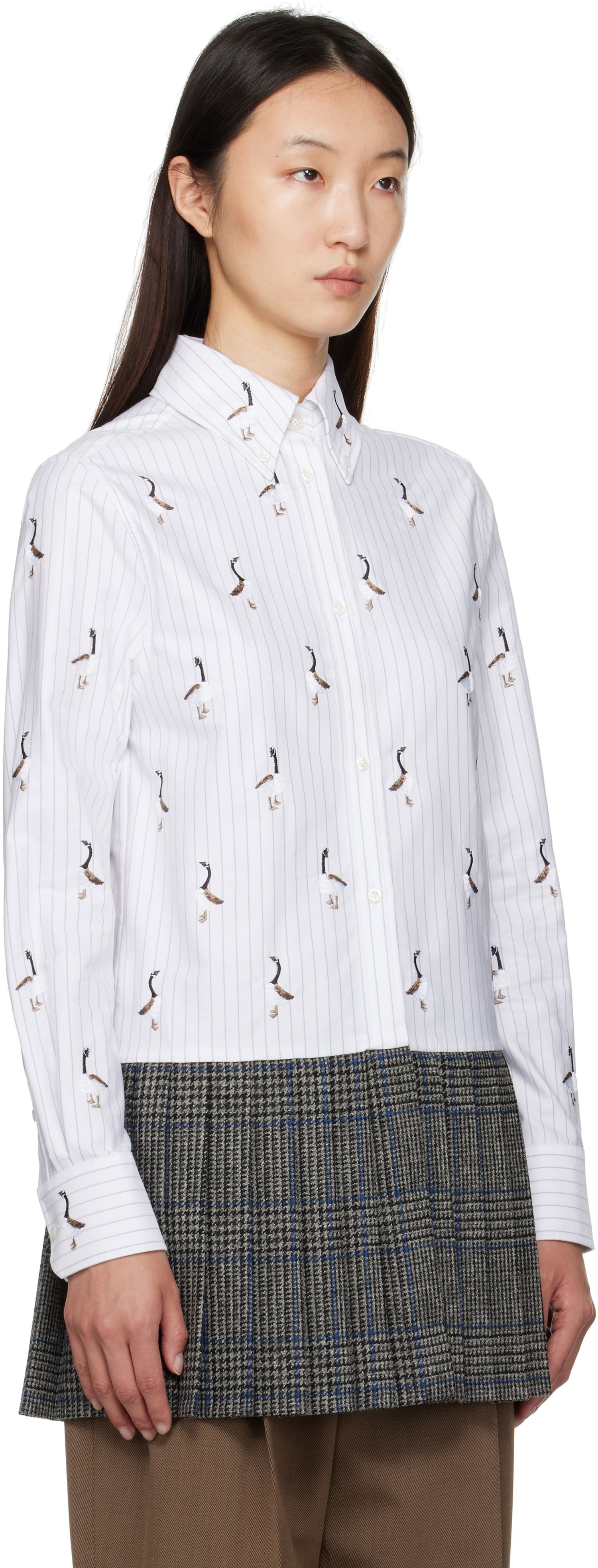Kjole Thom Browne Thom Browne Goose Print Shirtdress Hvid | FDSF35E-E1374, 1