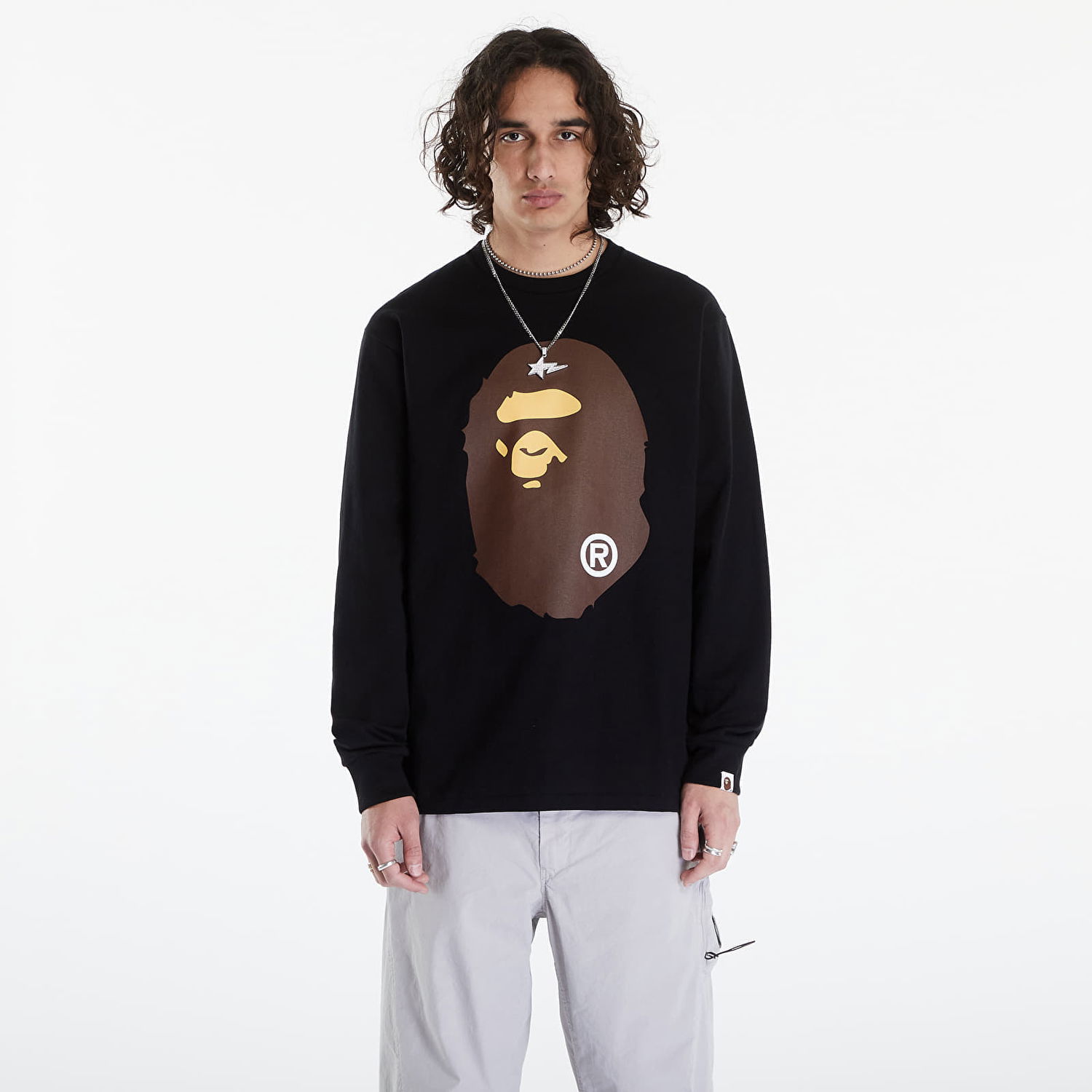 T-shirt BAPE A BATHING APE Big Ape Head Long Sleeve Tee Black Sort | 001LTK301017M BLK, 0