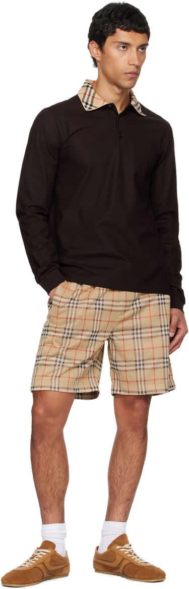 Polo skjorte Burberry Burberry Long Sleeve Polo with Check Collar Brun | 8116012, 3